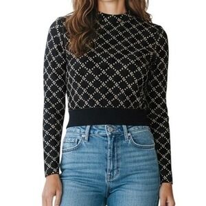 NOLI Fitted Long Sleeve Crop Logo Jacquard Print Athleisure Top EUC Size Small